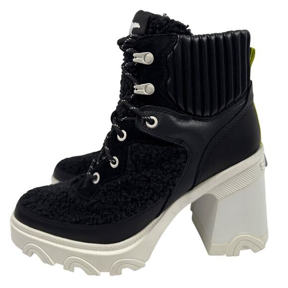 Sorel Brex Heel Cozy Lace Bootie Womens 8 Black Leather Faux Shearling White - Picture 5 of 10